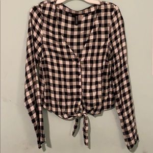 Black and white plaid long sleeve shirt